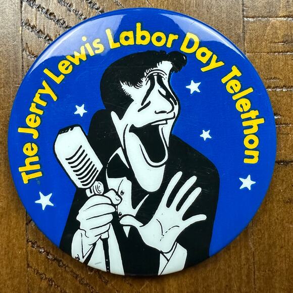 Jerry Lewis Vintage 80's Labor Day Telethon Pinback Button Shiny Great Condition - Picture 1 of 2